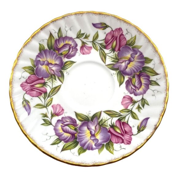 Vintage Staffordshire Fine Bone China 'Sweet Pea' April Flower Tea Cup & Saucer - Picture 7 of 9